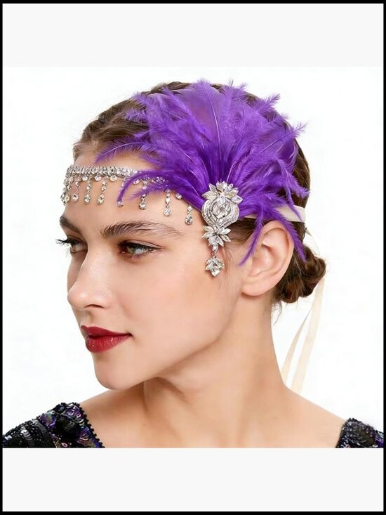 Vintage Flapper Headpiece Feather Hair Clip Gatsby Costume Headband Tea Party